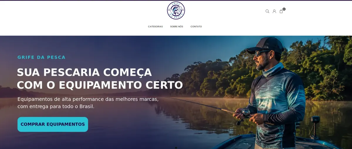 Página inicial do site da Grife da Pesca exibida no card de projeto